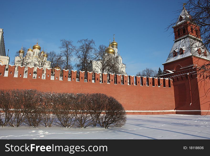 Russia, Moscow. Kremlin wall and towers. Russia, Moscow. Kremlin wall and towers.