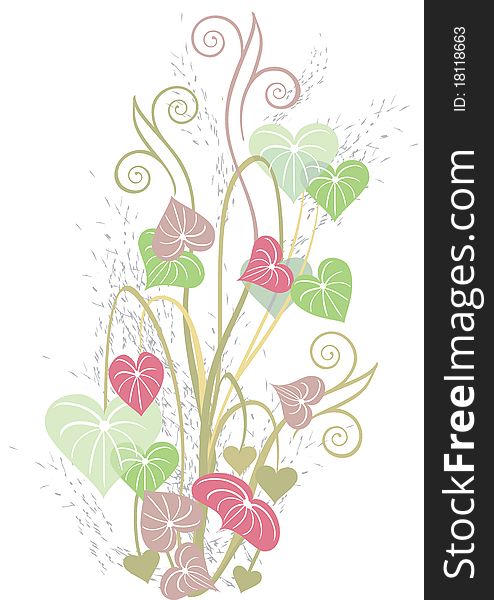 Floral hearts like leaves in pink and green vector eps. Floral hearts like leaves in pink and green vector eps