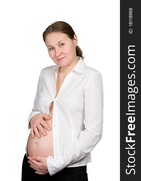 Portrait of adorable pregnant woman over white. Portrait of adorable pregnant woman over white