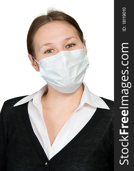 Portrait of adorable woman in facial mask over white. Portrait of adorable woman in facial mask over white