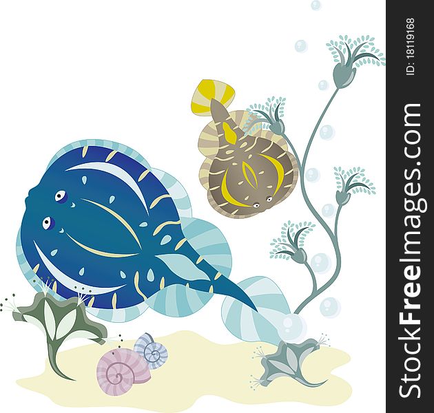 Flounder underwater world illustration for design