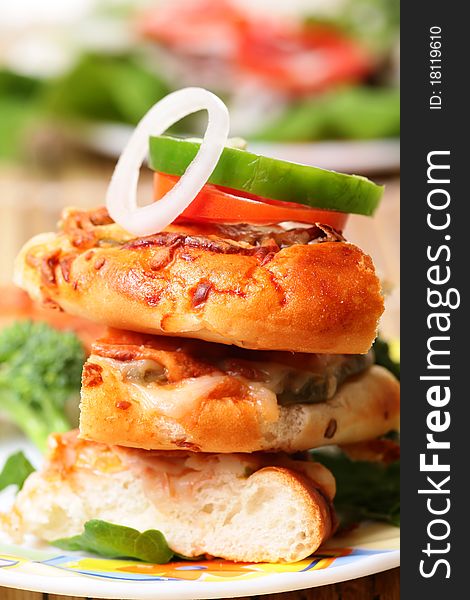 Stacked cheese bread slices looking yummy.