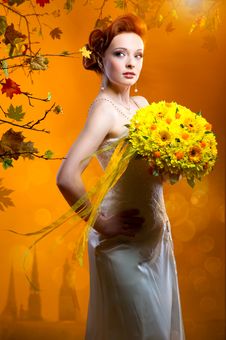 Bride With A Bouquet Of Flowers Royalty Free Stock Image