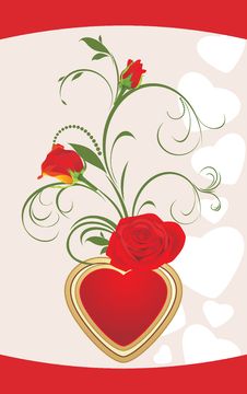 Red Roses With Floral Ornament And Heart. Card Stock Images Red Roses With Floral Ornament And Heart. Card Stock Images