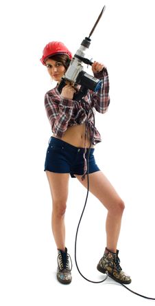 Girl With Drill Royalty Free Stock Image Girl With Drill Royalty Free Stock Image