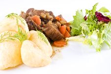Stewed Beef Steak With Potatoes And Salad Stock Photos Stewed Beef Steak With Potatoes And Salad Stock Photos