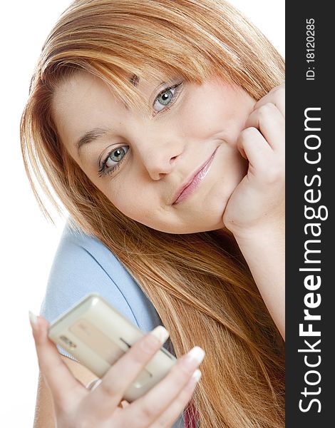 Portrait of young woman with mobile phone
