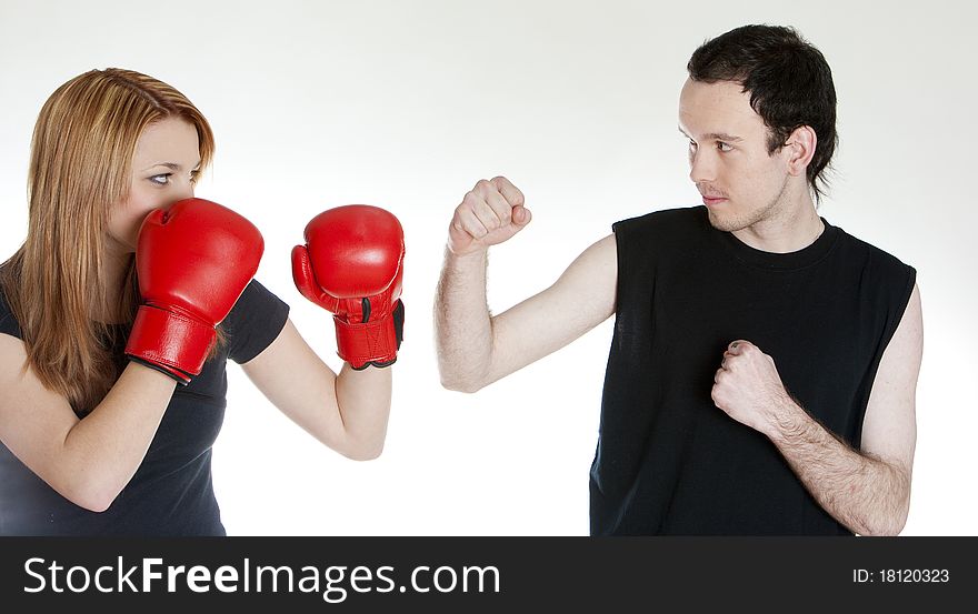 Portrait of couple with boxing gloves. Portrait of couple with boxing gloves