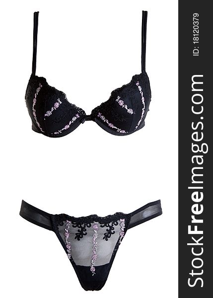 Set of black lingerie with a pattern in the form of flowers