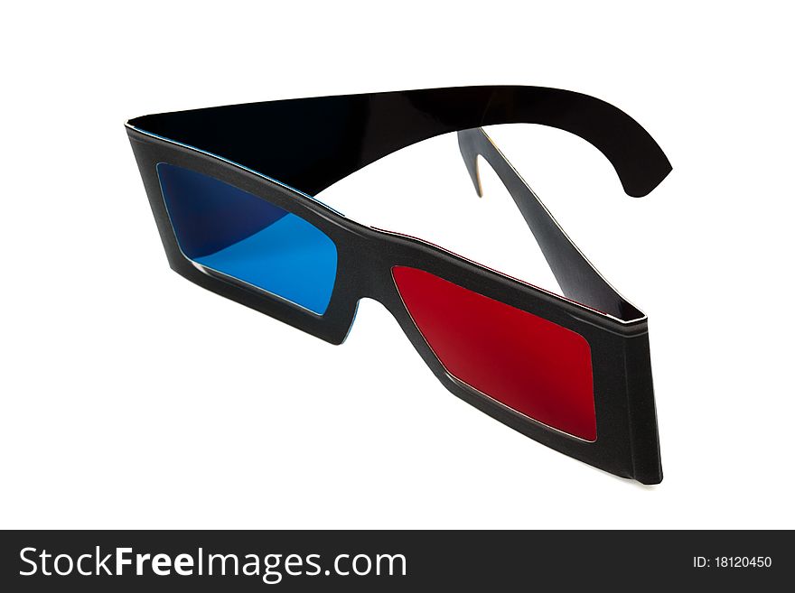 Black stereo glasses on a white background