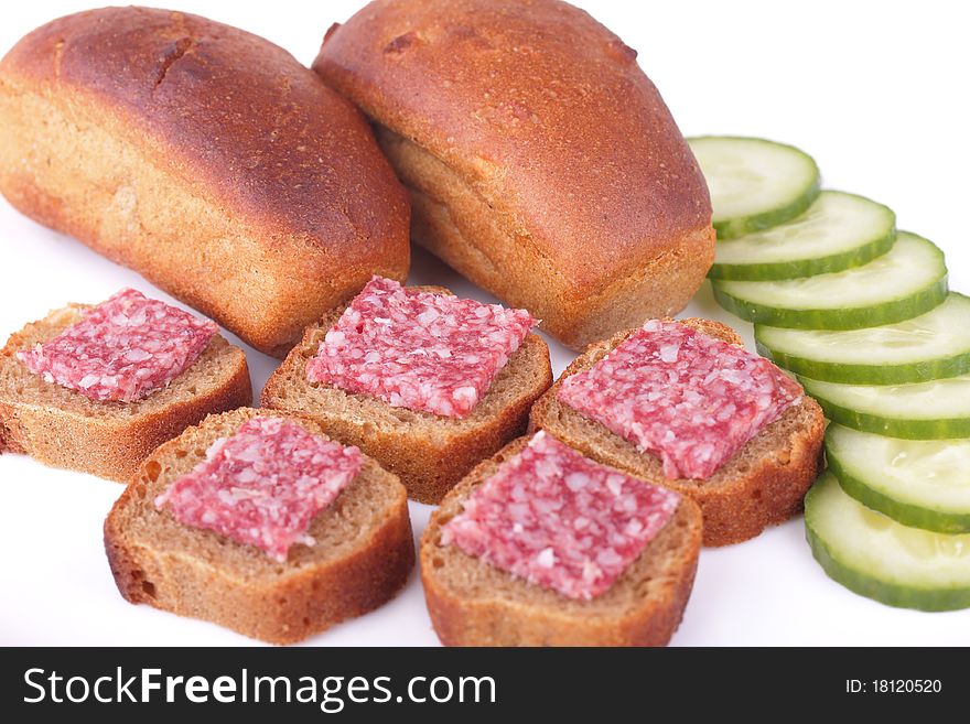 Sandwiches With Sausage And Rye Bread With Cucumbe