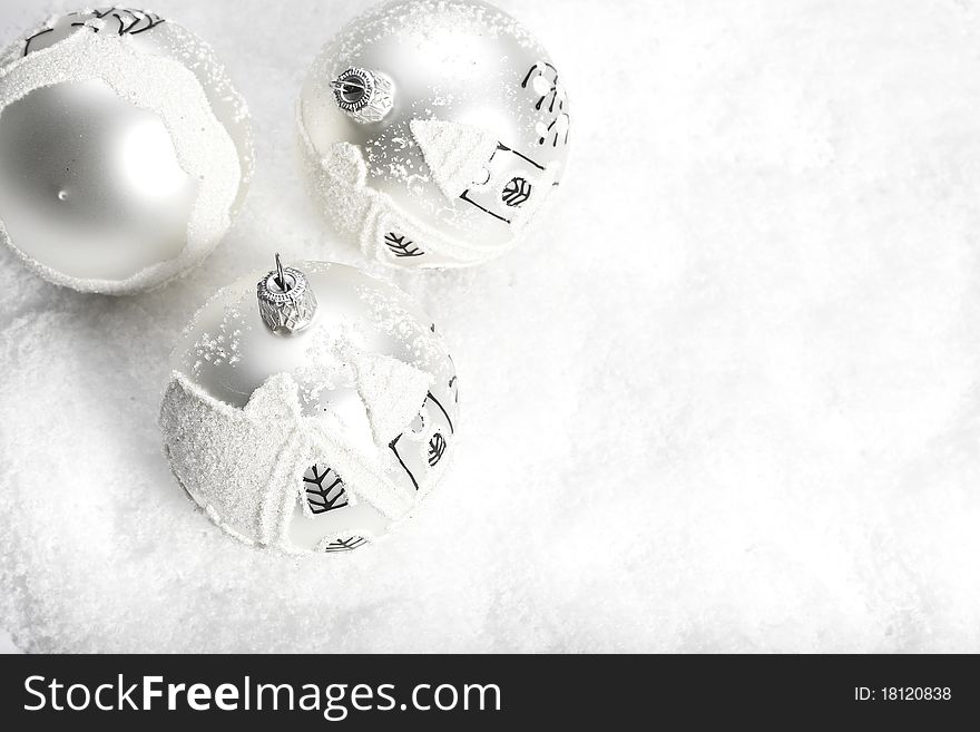 White christmas ball in snow. White christmas ball in snow