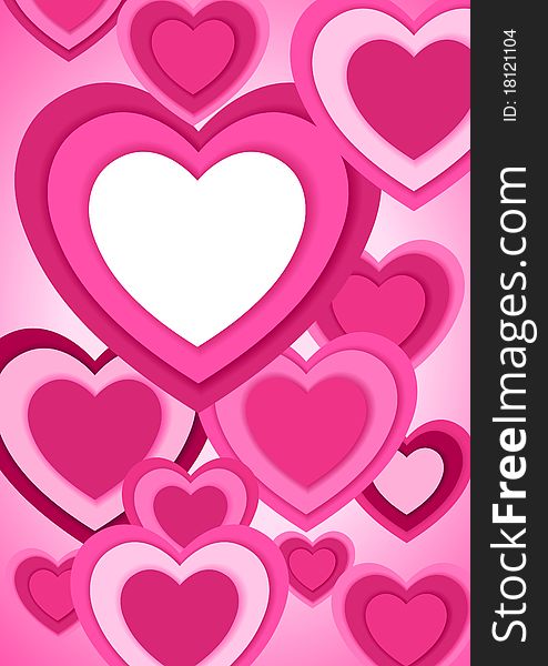 Illustration of decorative hearts in pink colors