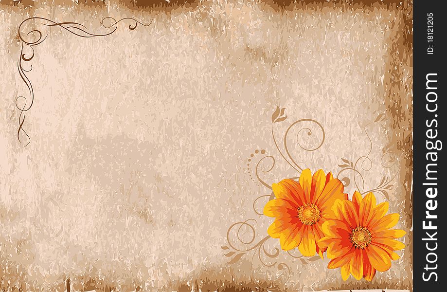 Floral decorative pattern on a brown background. Floral decorative pattern on a brown background.