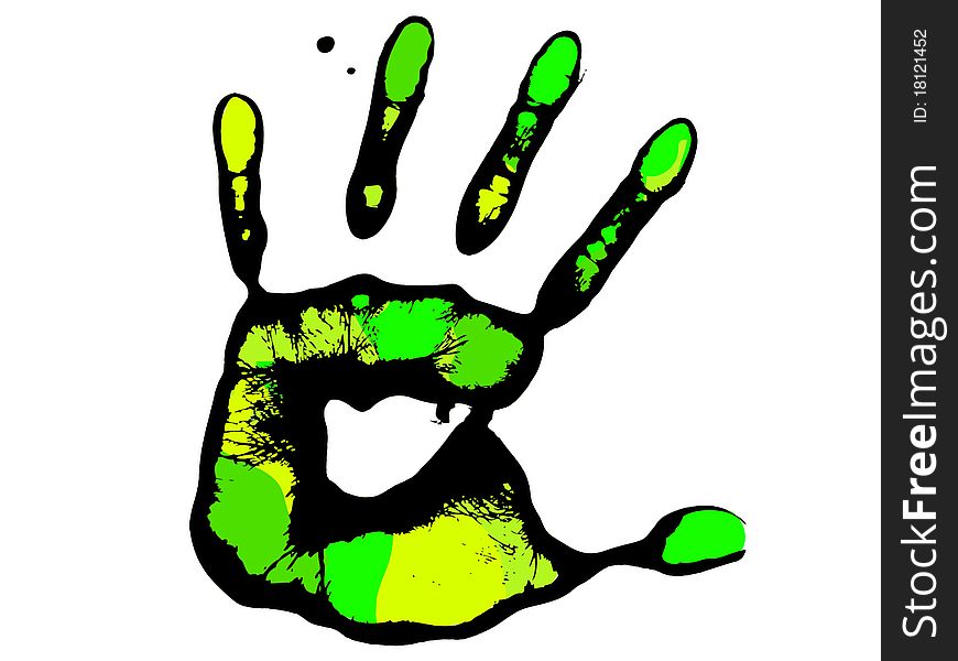 Green and yellow hand print