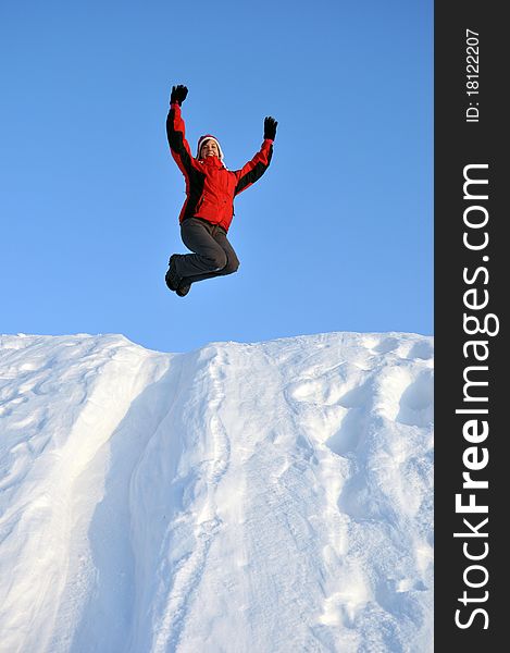 Woman sliding at snow slideway