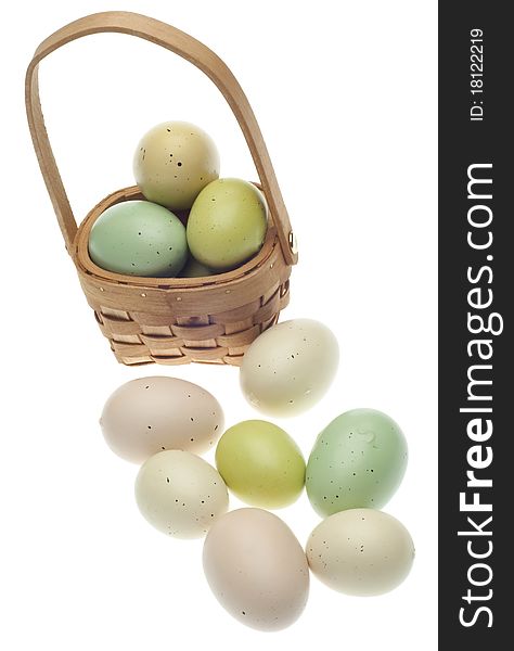 Speckled Easter Eggs In A Basket Isolated