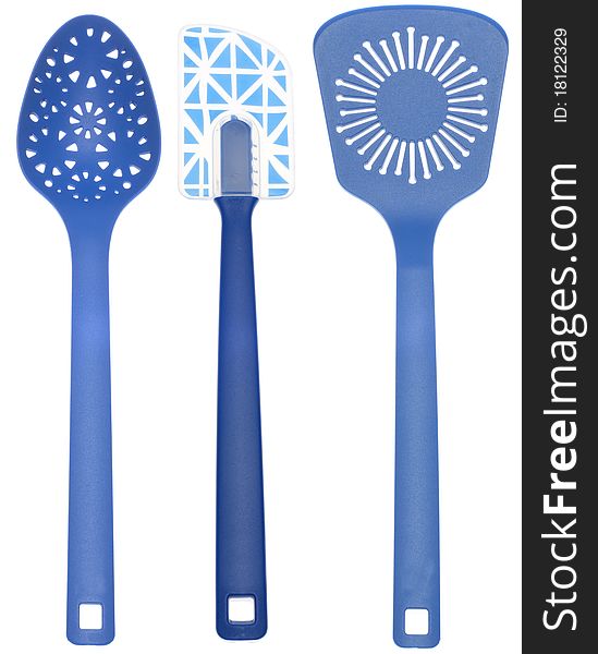 Modern Kitchen Utensil Collection Border or Background Spoons and Spatulas Isolated on White