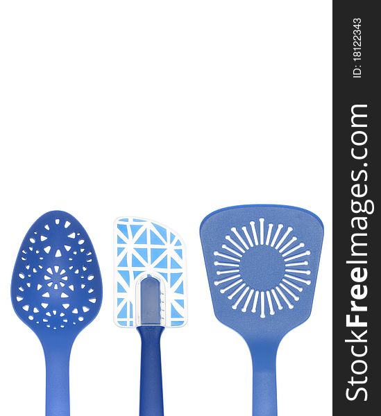 Modern Kitchen Utensil Collection Border or Background Spoons and Spatulas Isolated on White