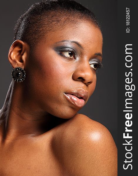 Moody Headshot Of Beautiful Black African Woman