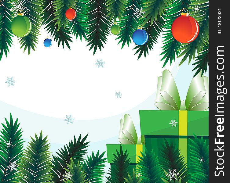 Gift Boxes On The Background Of Fir Branches