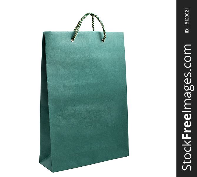 Green bag with handles on a white background. Green bag with handles on a white background