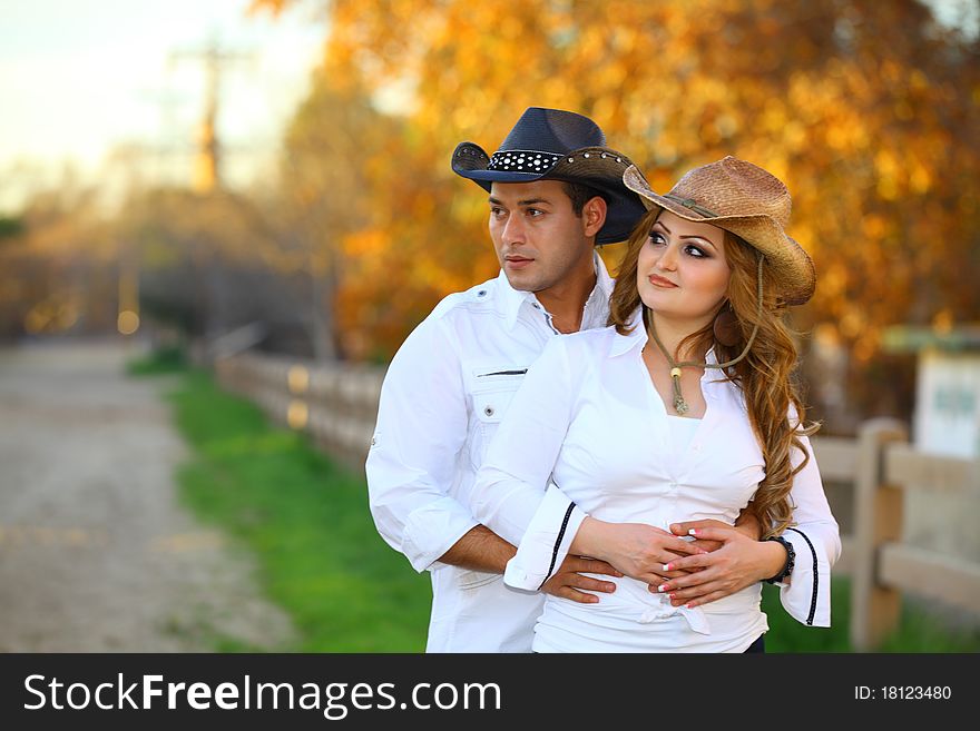 Cowboy and his Cowgirl holding each other