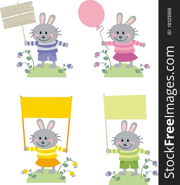 Rabbits with banners and text area. Rabbits with banners and text area