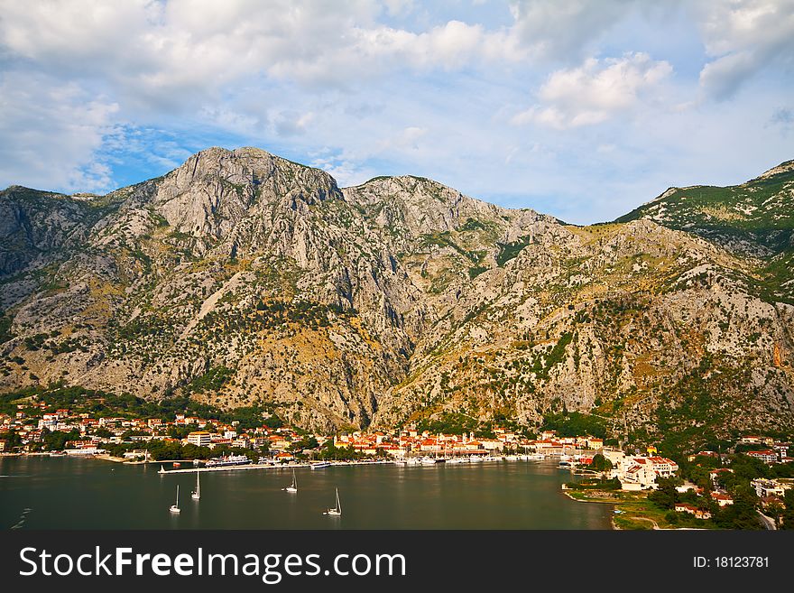 Panoramic view on Kotor and Boka Kotorska Bay, Montenegro.