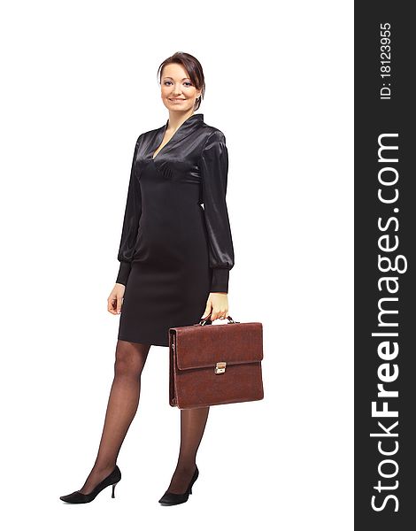 Isolated full-body portrait of a beautiful business woman