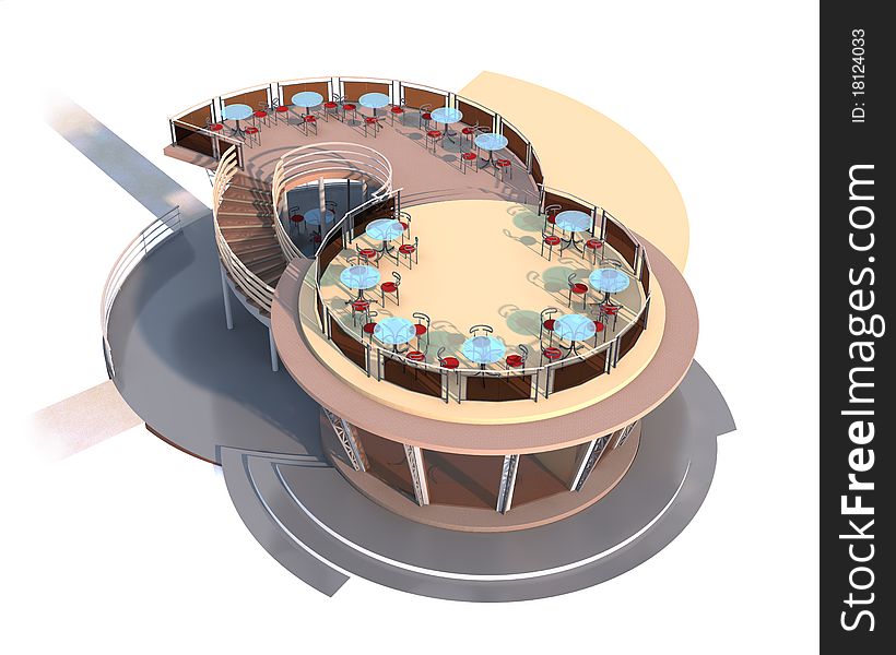 Spatial model of summer cafe, computer graphics. Spatial model of summer cafe, computer graphics.