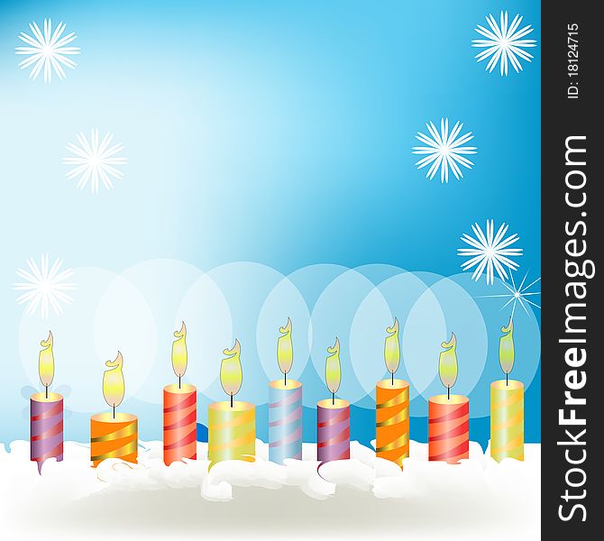 Celebratory candles on a pie with a cream.Vector background