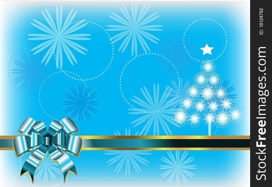 New Year's card with a bow and a fir-tree. New Year's card with a bow and a fir-tree