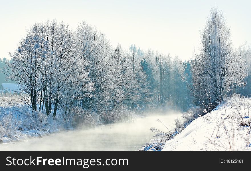 River in the winter forest. River in the winter forest