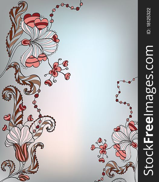 Vintage floral background with hearts
