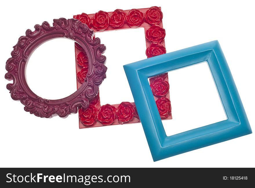 Modern Vibrant Colored Empty Frames Isolated on White with a Clipping Path.