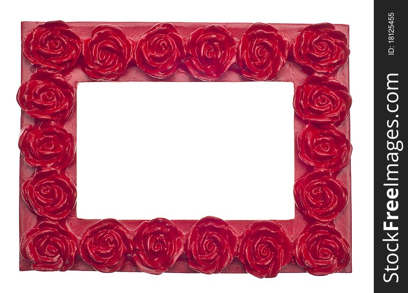 Red Rose Modern Vibrant Colored Empty Frame Isolated on White with a Clipping Path.