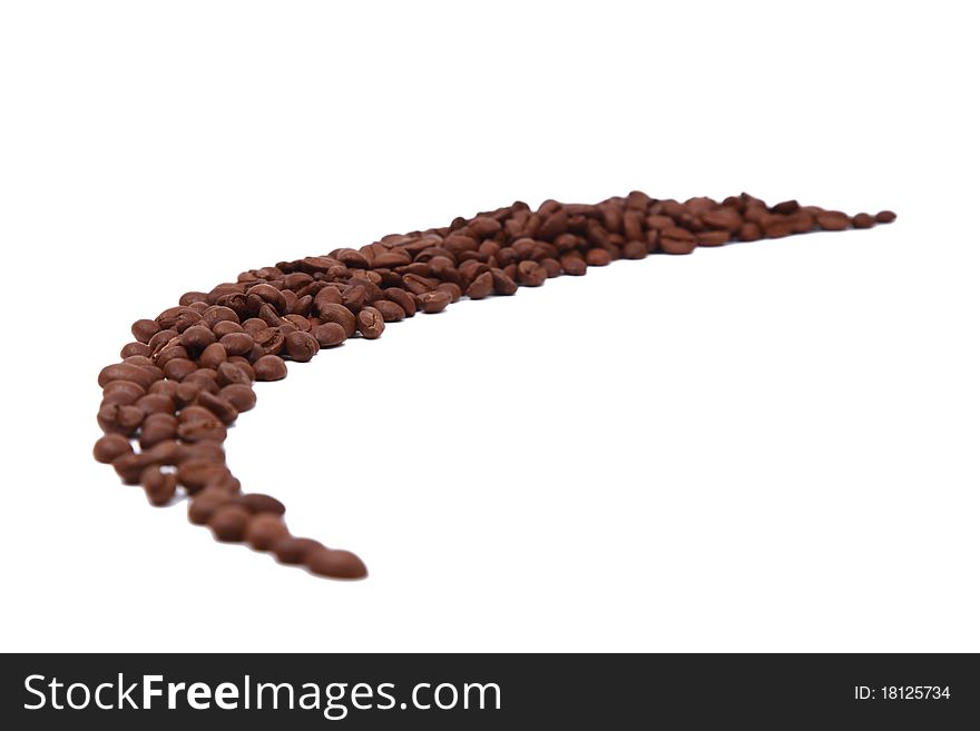 Strip of coffee beans isolated on white