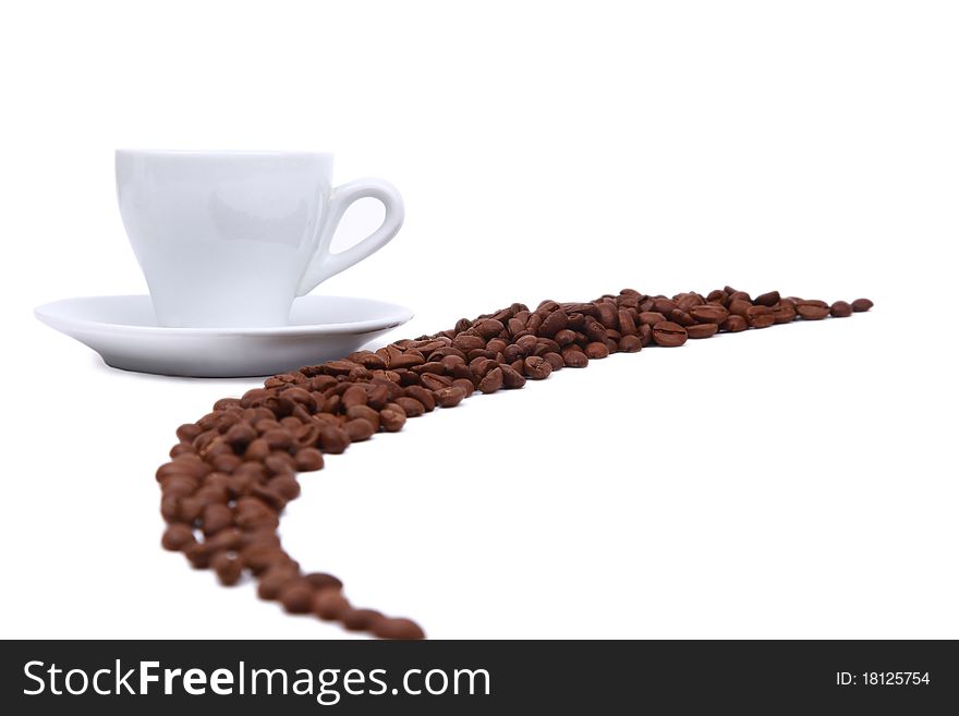Strip of coffee beans isolated on white