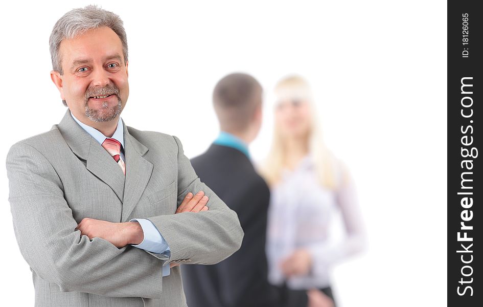 Business man and his team isolated over a white background