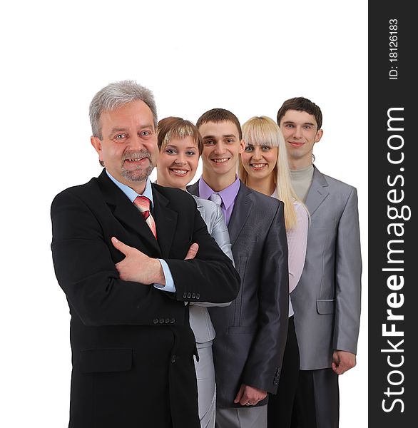 Business man and his team isolated over a white background