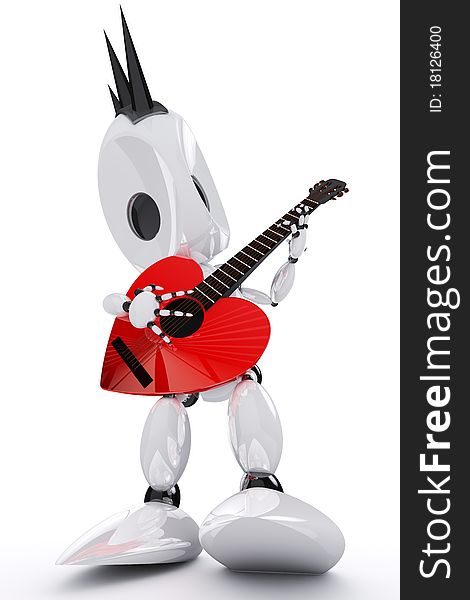 Robot rock star playing a heart shaped guitar. Robot rock star playing a heart shaped guitar