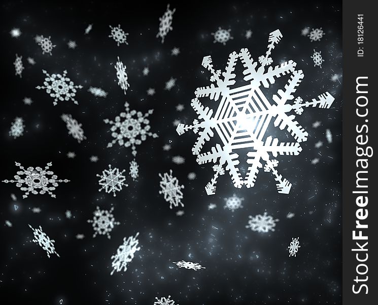 White snowflakes on a black background are falling down