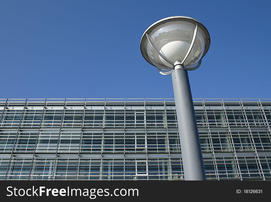 Modern Office building with lamp post