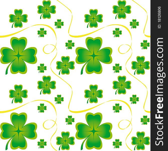 Irish seamless pattern with four-leaves clover and ribbons