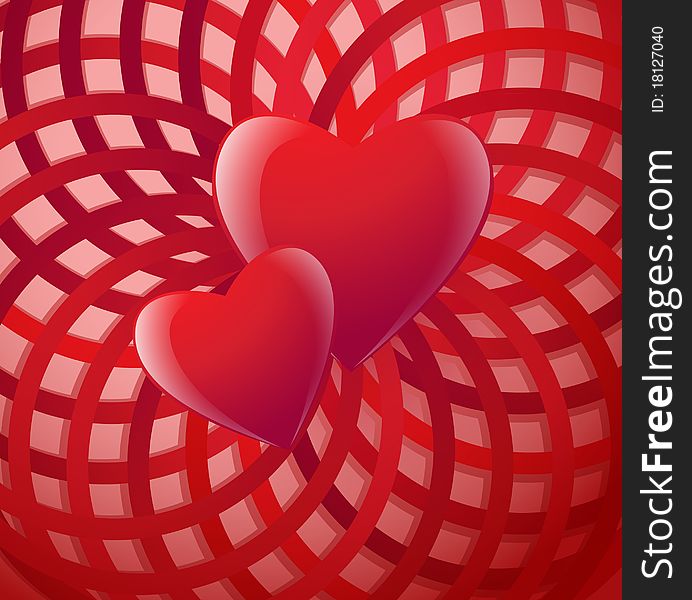 Two Valentine's day hearts on a circular background. Two Valentine's day hearts on a circular background