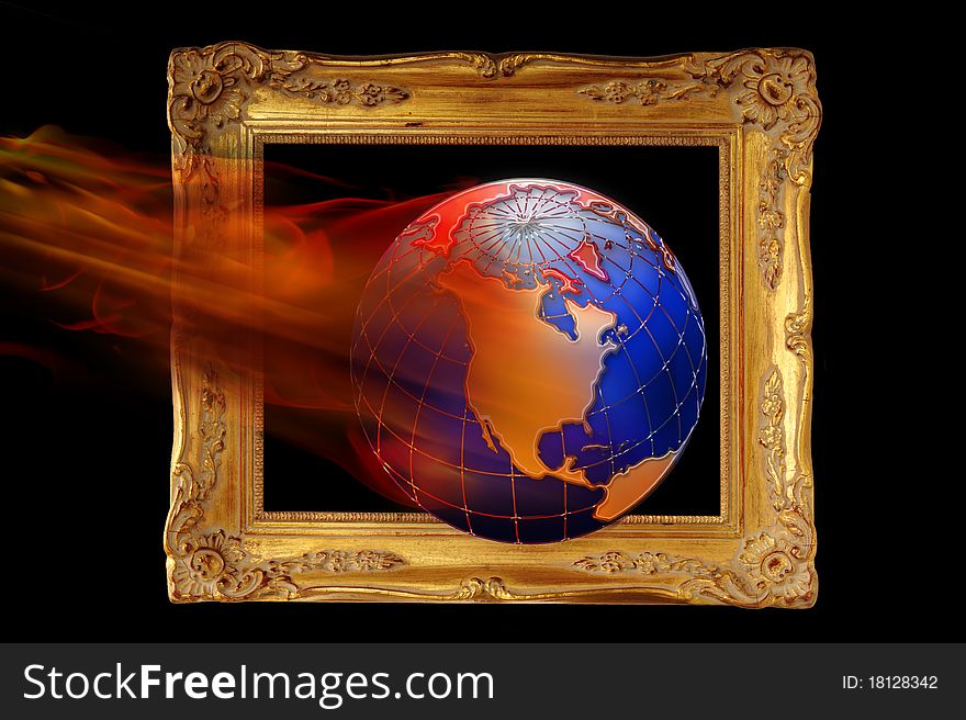 Framed earth on fire and burning.