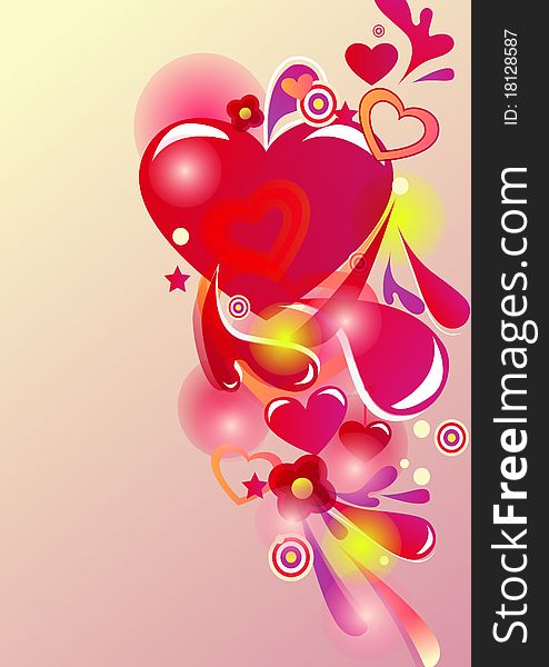 Beautiful abstract background with hearts and bright multicolor lines. Beautiful abstract background with hearts and bright multicolor lines