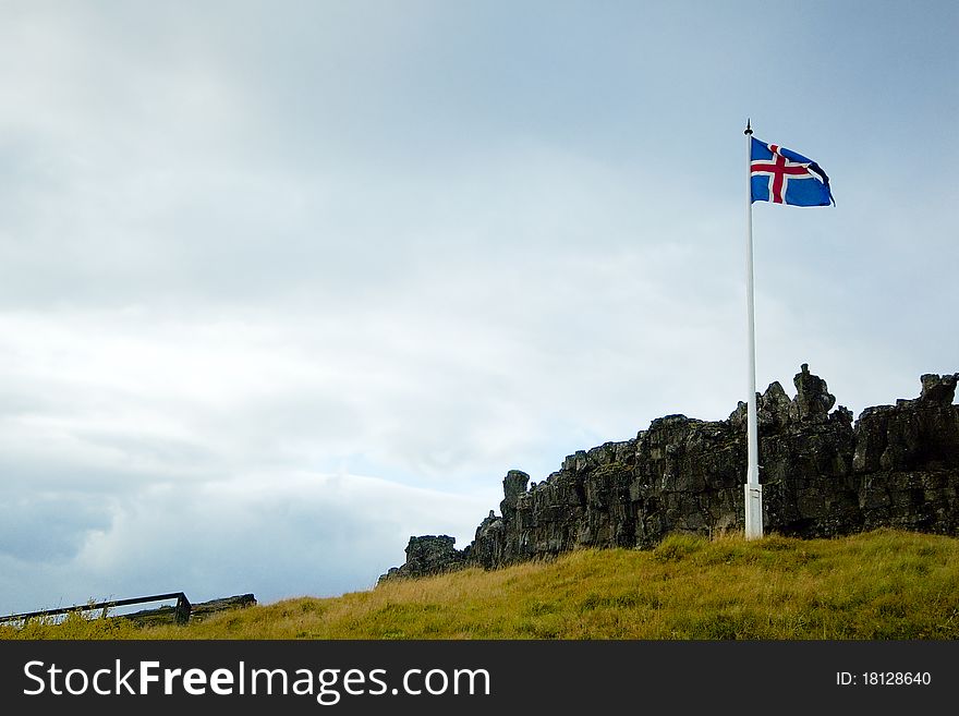 Flag near the place of the original Icelandic parlament. Flag near the place of the original Icelandic parlament