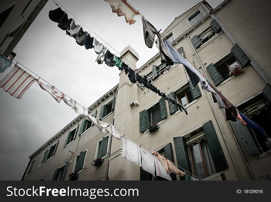 Laundry being dried in the fresh air in an ally in Venice, Italy. Laundry being dried in the fresh air in an ally in Venice, Italy